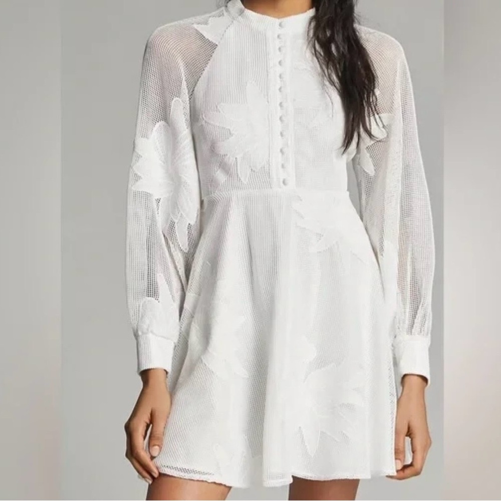 Anthropologie Cream Textured Button-Detail Top